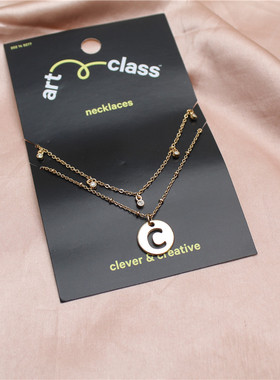 金属镀金女一卡两条字母水钻项链