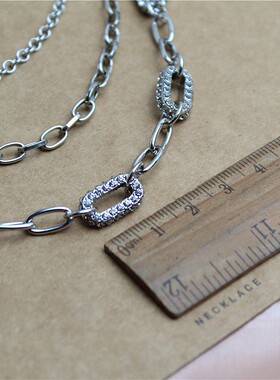 新款组合套装项链简约链环镶水钻潮流大气日常款个性男女款锁骨链