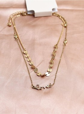 金属镀金女两条套装项链锁骨链