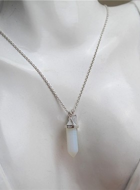 石头坠镀银色女项链锁骨链