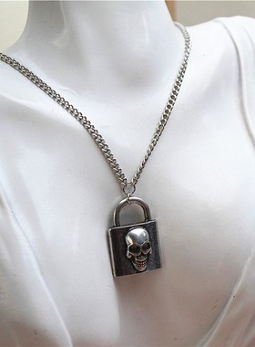金属镀银女浮雕骷髅项链锁骨链