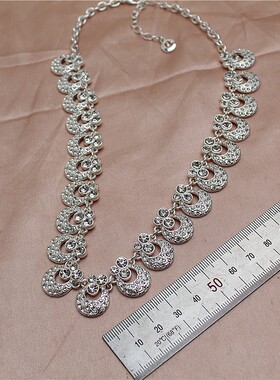 合金镀银女满镶水钻项链