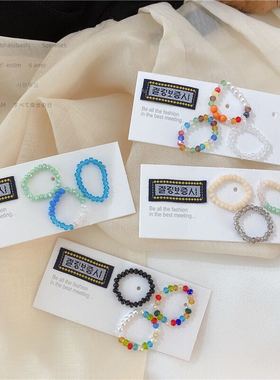 复古彩色透明串珠弹力小米珠戒指
