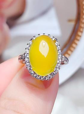 纯银镶嵌天然黄玉髓开口戒指女