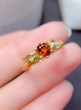 纯银镶嵌天然芬达色黄水晶戒指