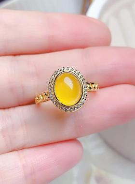 纯银镶嵌精致开口戒黄玉髓百搭