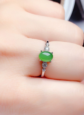 天然和田碧玉轻奢开口戒指女