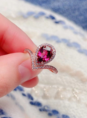 纯银镶嵌天然石榴石戒指