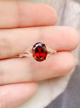 纯银镶嵌天然石榴石戒指