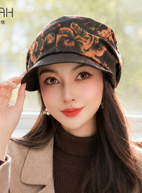 布塔秋冬桑蚕丝鸭舌堆堆帽百搭显脸小中老年妈妈休闲贝雷帽PT0831