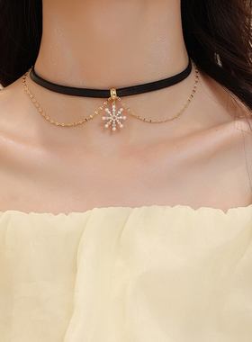 法式双层珍珠雪花项链女