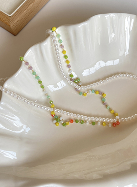 多巴胺彩色串珠双层珍珠项链女