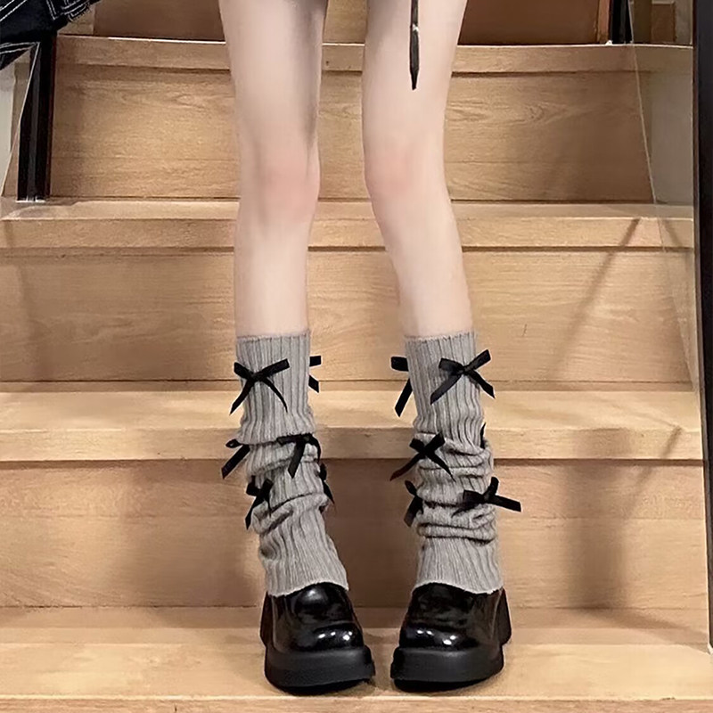 蝴蝶结堆堆袜套春夏款灰色芭蕾风针织搭配雪地靴冬天保暖小腿袜套,淘宝优惠券,粉丝福利购,淘宝优惠卷