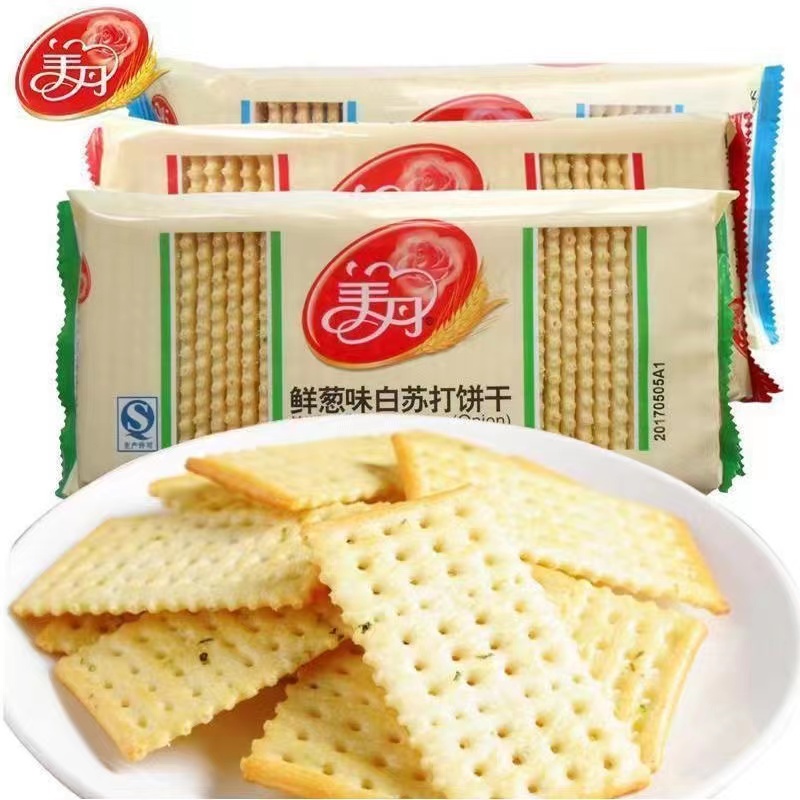 美丹北京苏打饼干248g原味芝麻鲜葱蔬菜多口味休闲解馋零食下午茶 - 图0