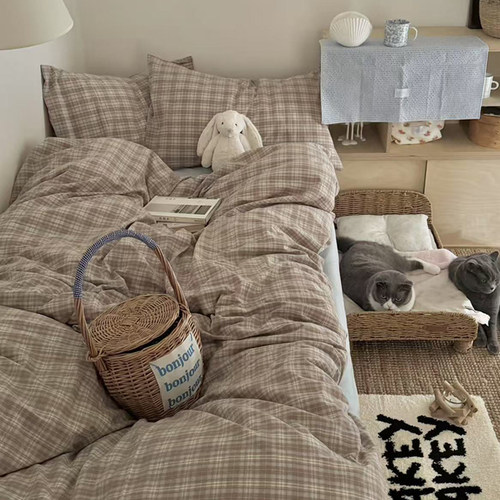 月光集【维希】ins风韩系中古全棉水洗棉四件套色织条纹格子床品 - 图3