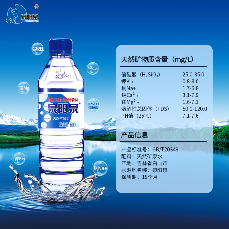 泉阳泉矿泉水600ml*24瓶长白山纯天然饮用水矿物质水整箱北京包邮 - 图2