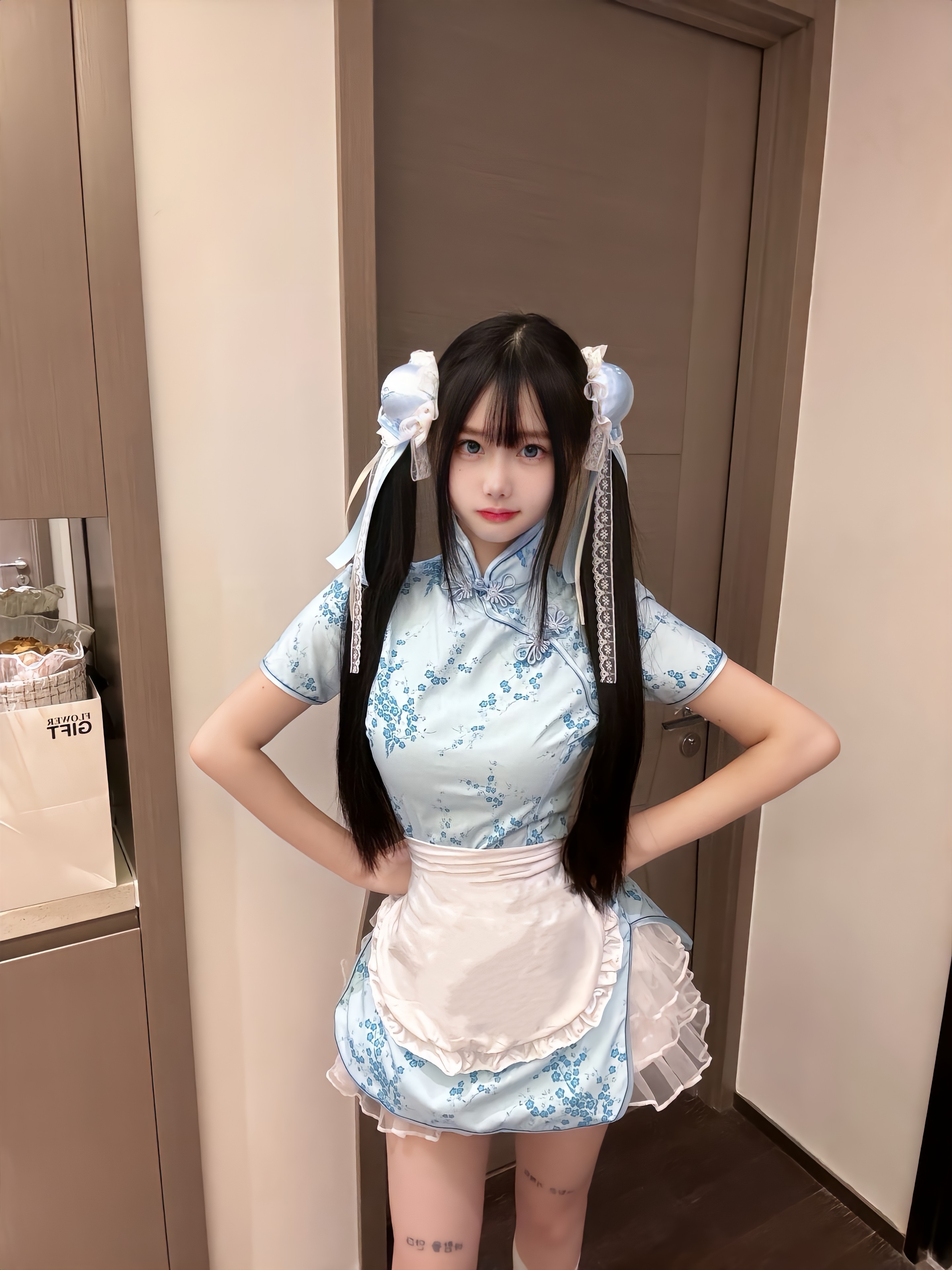 中华小厨娘软妹Lolita女仆围裙cos服年轻款少女新中式旗袍连衣裙 - 图1