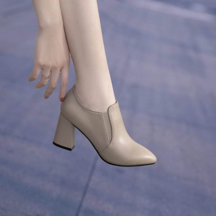 33新款尖头粗跟单鞋牛皮工鞋高跟罐罐鞋41松紧口皮鞋42大码43女鞋,淘宝优惠券,粉丝福利购,淘宝优惠卷