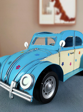 复古铁艺红黄蓝老爷车收纳摆件