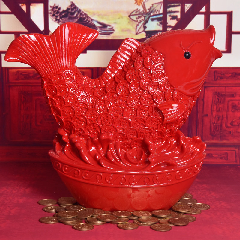 红鲤鱼招财年年有鱼存钱罐客厅超市收银台新年礼物桌面装饰品摆件