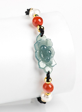 莲花手绳天然翡翠A货新中式