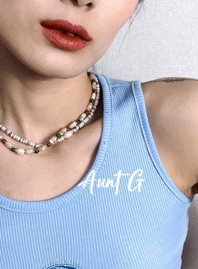 G阿姨天然石珍珠串珠项链女彩色小众设计配饰锁骨链叠戴甜酷配饰