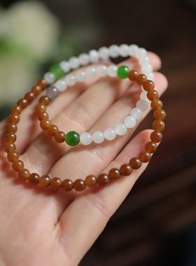 天然和田玉5mm双色圆珠双圈