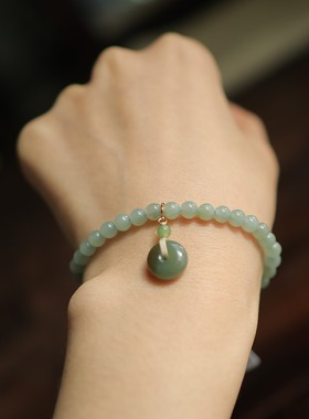 天然和田玉且末蓝5mm圆珠单圈