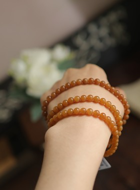 天然和田玉糖玉6mm圆珠多圈