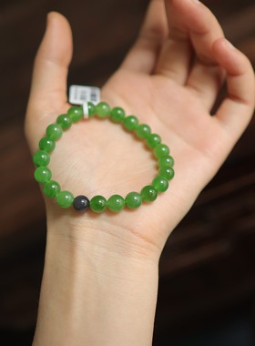天然和田玉碧玉8mm圆珠手串