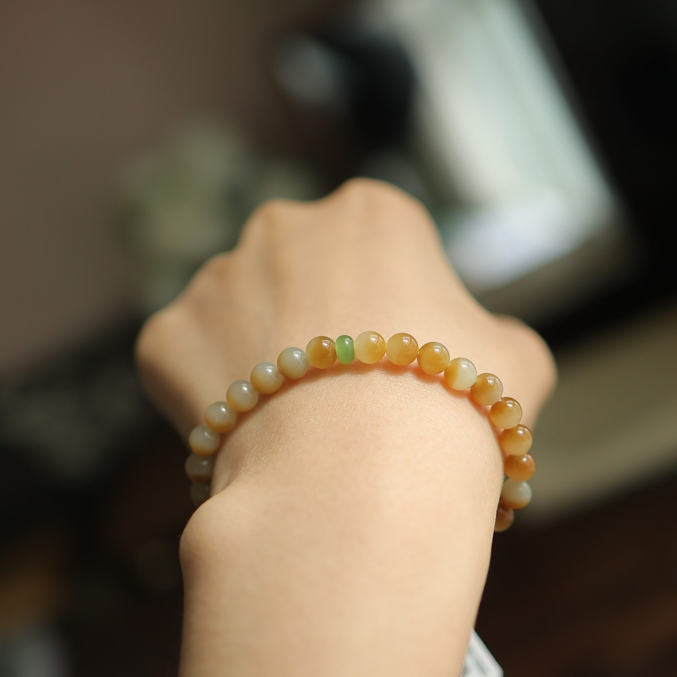 天然和田玉6mm糖白聚宝盆圆珠单圈18k金 显白冬日首选 货号14911,淘宝优惠券,粉丝福利购,淘宝优惠卷