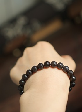 天然和田玉8mm浓烟紫圆珠手串