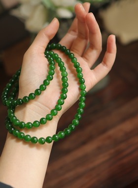 天然和田玉碧玉8mm圆珠手串