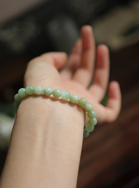 天然和田玉黑羊洞圆珠单圈手串