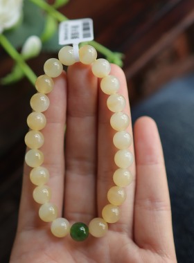 天然和田玉糖白圆珠单圈手饰