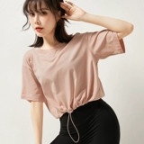 Летняя спортивная дышащая футболка с коротким рукавом для отдыха, корсет для спортзала, одежда для йоги, оверсайз, для бега, на шнурках