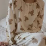 Осенняя пижама, хлопковый марлевый японский лонгслив, милый комплект