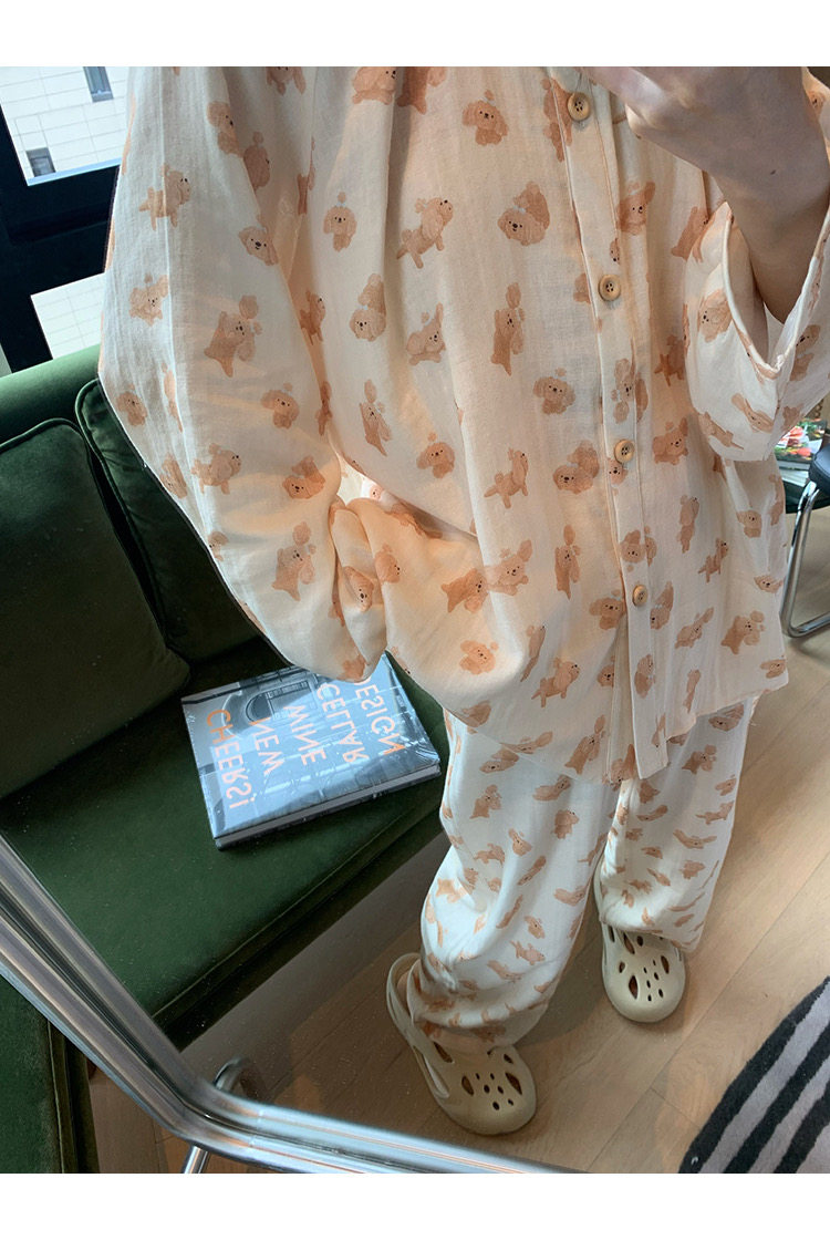 韩版双层婴儿棉纱卡通动物睡衣柔软亲肤素描猫咪纱布家居服套装,淘宝优惠券,粉丝福利购,淘宝优惠卷