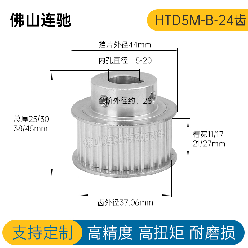 同步轮HTD5M-24齿 精加工内孔 6/8/10/12/12.7/14/15/16/17 BF型 - 图0