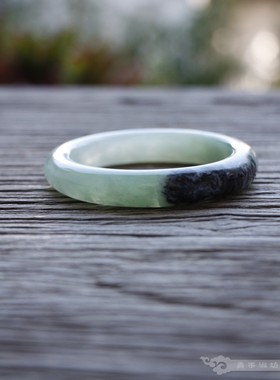 『青禾淑坊』天然绿色系岫玉手镯 {银屏昨夜微寒} 国风玉镯59.5MM