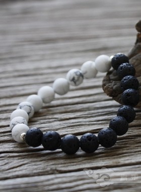 『 青禾淑坊 』古典风雅小物 黑白水墨风原创手链{两生花}diy手串