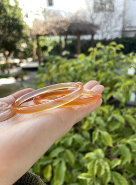 『青禾淑坊 』天然细圆条玛瑙手镯 古典圆镯 对镯 54MM