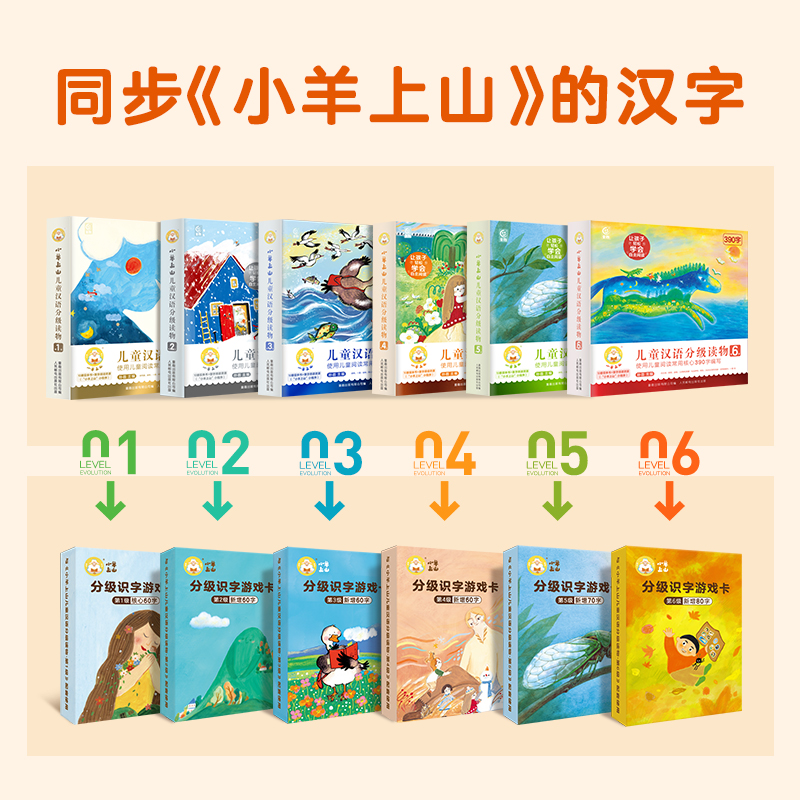 【抖音同款】小羊上山字卡扑克牌 儿童汉语分级读物第123456级识字卡单级别任选小羊上山配套字卡片