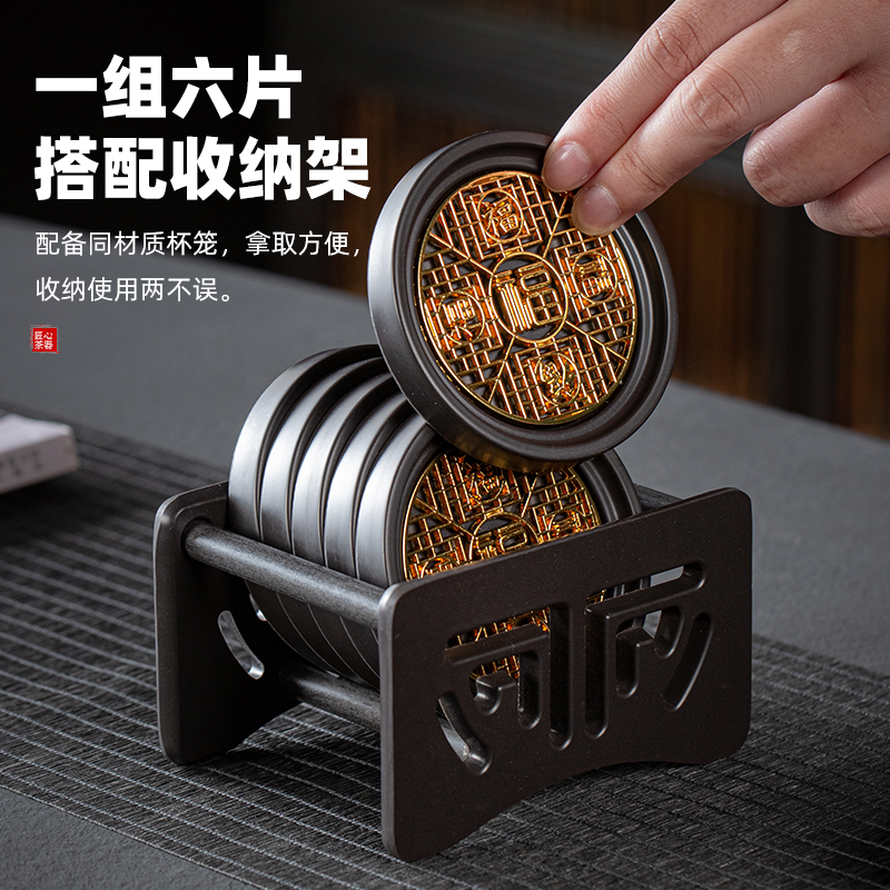圆形杯垫套装茶道隔热垫杯托办公室功夫茶具配件家用防滑防烫茶托 - 图3