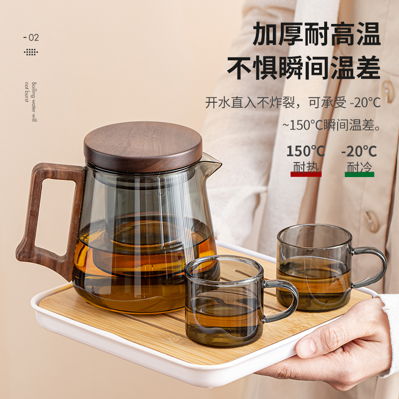 功夫茶具套装家用办公室简约泡茶壶茶盘整套耐高温玻璃高硼硅茶壶 - 图0