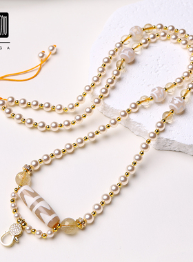 珍珠贝项链天然玛瑙天珠金发晶