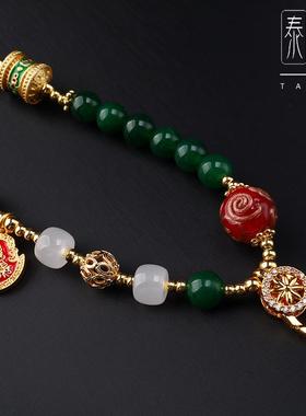 泰国佛牌链子新中式祖母绿玉髓项链唐卡挂绳玉佛黄金配链吊坠绳