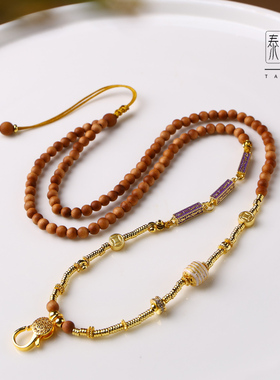 老山檀木经文佛牌链子4mm