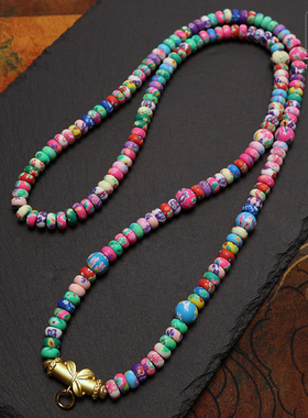 夏季多巴胺彩虹色多彩印尼软陶珠手工佛牌链炫彩撞色吊坠挂绳