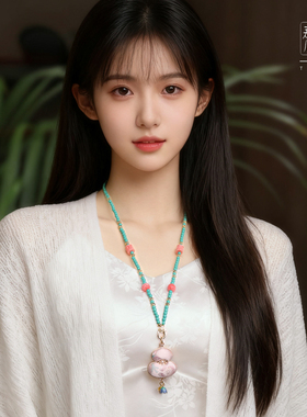 新款双面宋锦葫芦旗袍汉服吊坠链